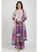 Women's Silk Digital Print Three Piece with Semi Cotton Orna