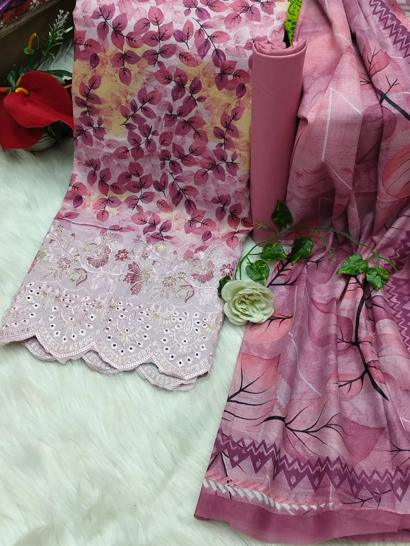 Pure Cotton Digital Print Three Piece with Namazi Orna