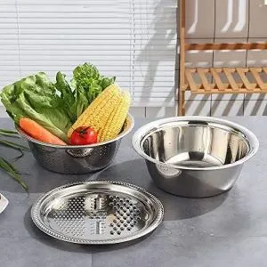 3-in-1 Multifunctional Stainless Steel Basin With Grater, Vegetable Cutter with Drain Basket