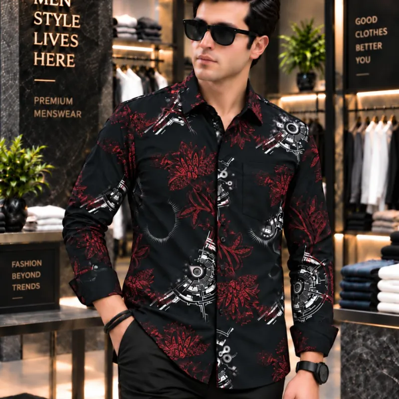 Men's Jafran Fabric Full Sleeve Print Shirt, 6 Colours