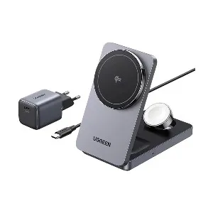 Ugreen MagFlow W707 25W Qi2 3-in-1 Grey Magnetic Wireless Charger with Stand