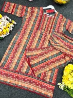 Women's Printed Cotton Two Piece with Lace Trim Salwar, M and XL