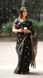 Dhupian Silk Saree with Block Print and Blouse Piece