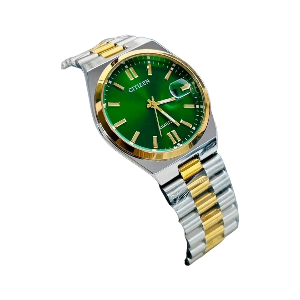 Citizen Watch Silver & Golden Chain with Green Display