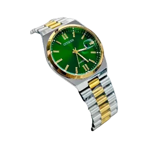 Citizen Watch Silver & Golden Chain with Green Display