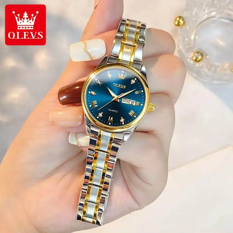 Olevs 5563 Luxury Fashion Round Women’s Watch – Silver & Blue