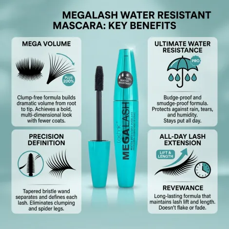 Technic Mega Lash Water Resistant Mascara Black - 12ml (China)