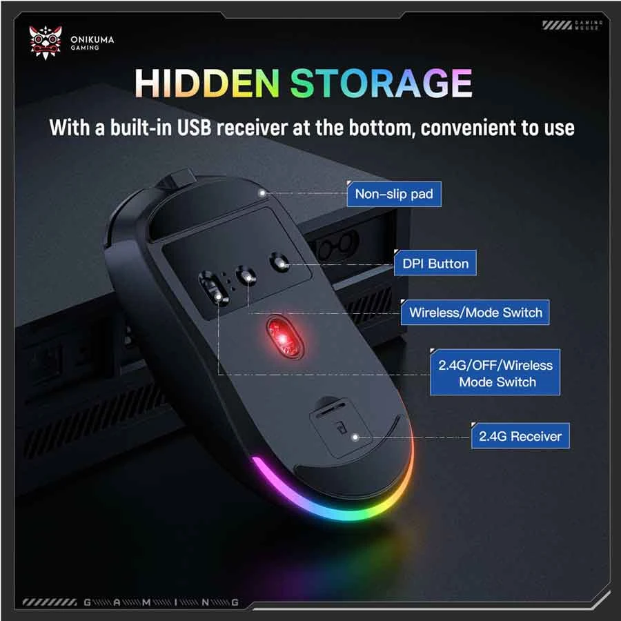 Onikuma DM03 RGB Tri-Mode Wireless Black Gaming Mouse