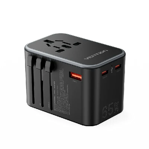 Vention 3-Port USB (C + C + A) GaN Universal Travel Adapter