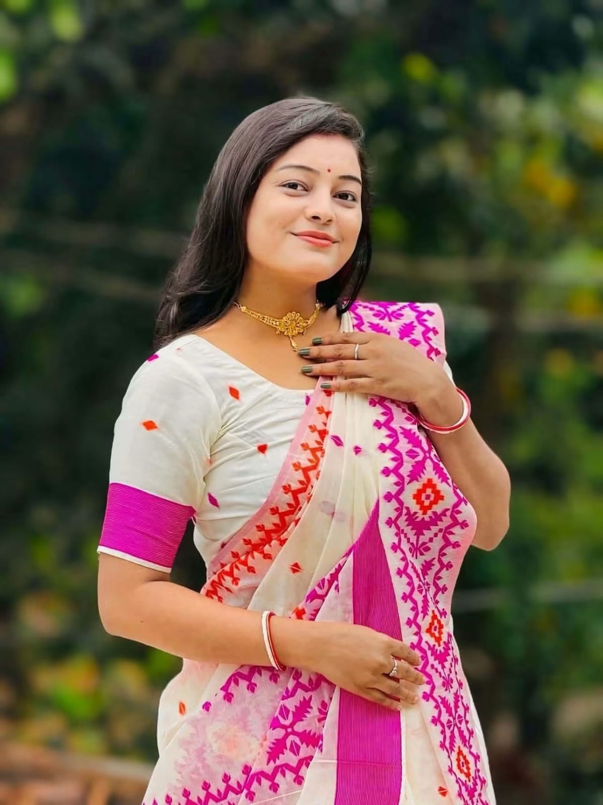 Half Silk Cotton Screen Print Puja Saree with Blouse Piece