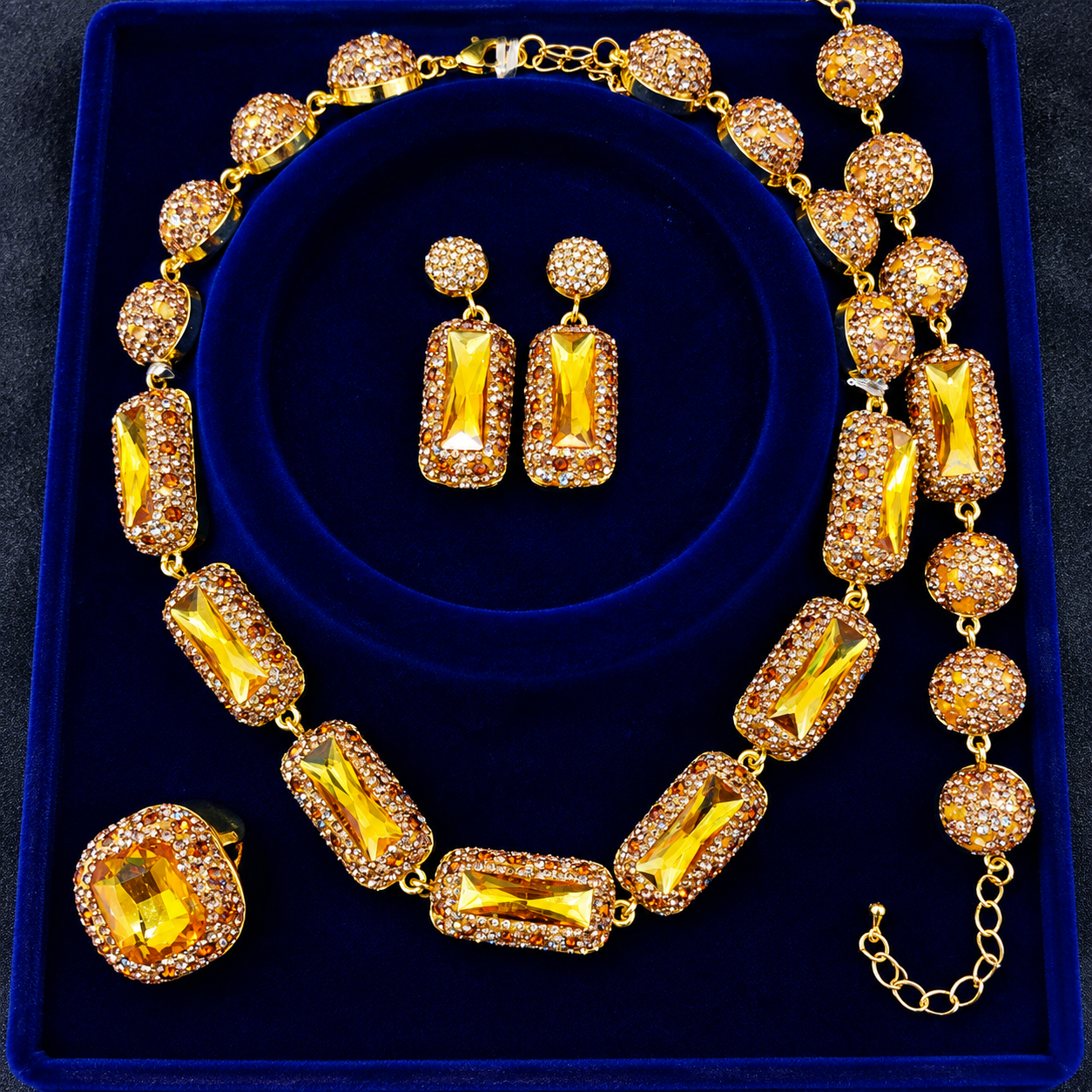 Premium Bridal/Party Golden-Topaz Stone Jewelry Set