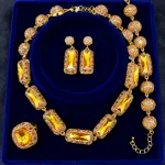 Premium Golden-Topaz Bridal Jewelry Set – Necklace, Earrings, Bracelet & Ring