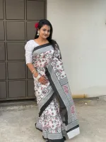 Half Silk Screen Print Saree, Saree Only, 4 Colours