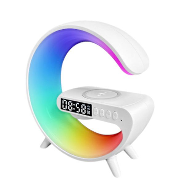 Smart Table Lamp with Wireless Charger, App Control,Sunrise WakeUp Light, RGB Lamp, Clock, Alarm, Mini Bluetooth Speaker, Dimmable Night Light Lamp Alarm Clock G63