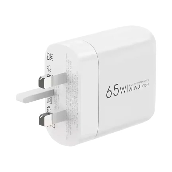 Wiwu Ark USB & Dual USB-C 65W GaN White Charger(3 Pin, UK)