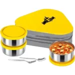 MILTON Triyum Stainless Steel Tiffin, 3 Container, 280 ml Each, with Jacket, Spoon & Fork, Orange | Lunch Box | Food Grade | Odour Proof | Light Weight | Hygienic