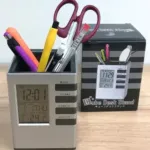 Pen Holder with Digital Watch – Silver