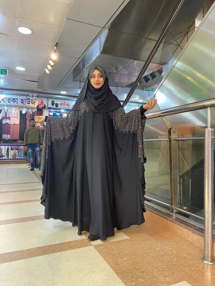 Free Size Cherry Abaya Borka with Stone Work and Hijab, 6 Colours