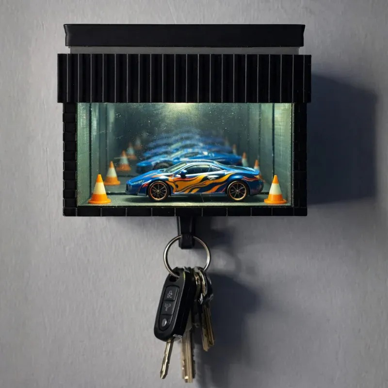 Magical Garage Key Hanger with LED Mini Car Display