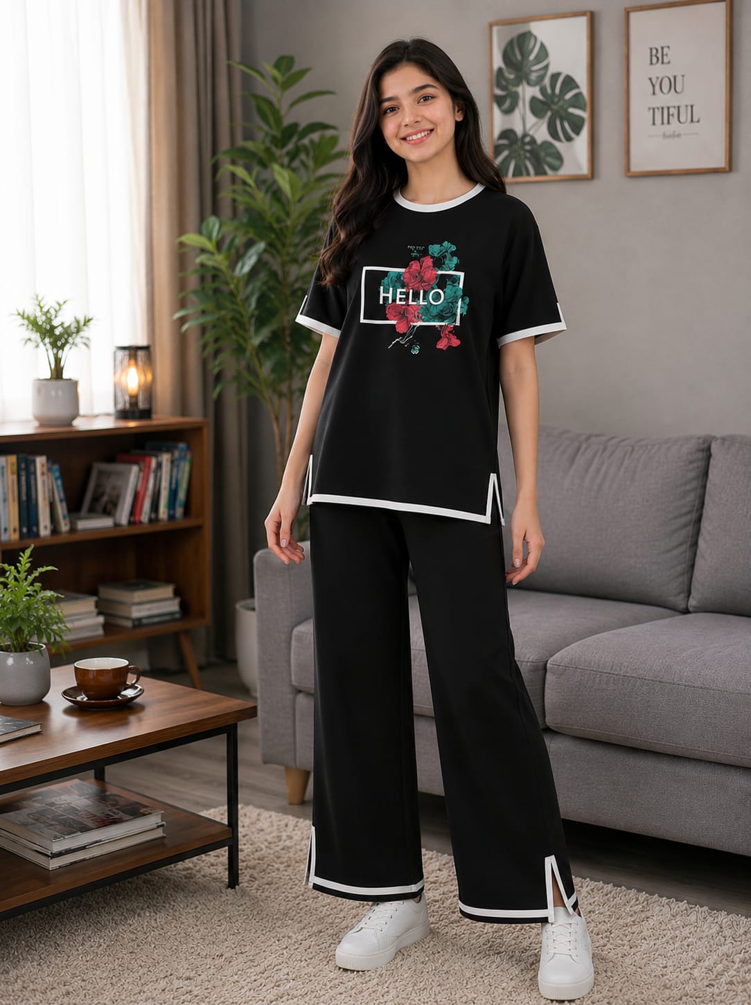 Women's Pure Cotton Half Sleeve T-Shirt and Pant Set, Printed