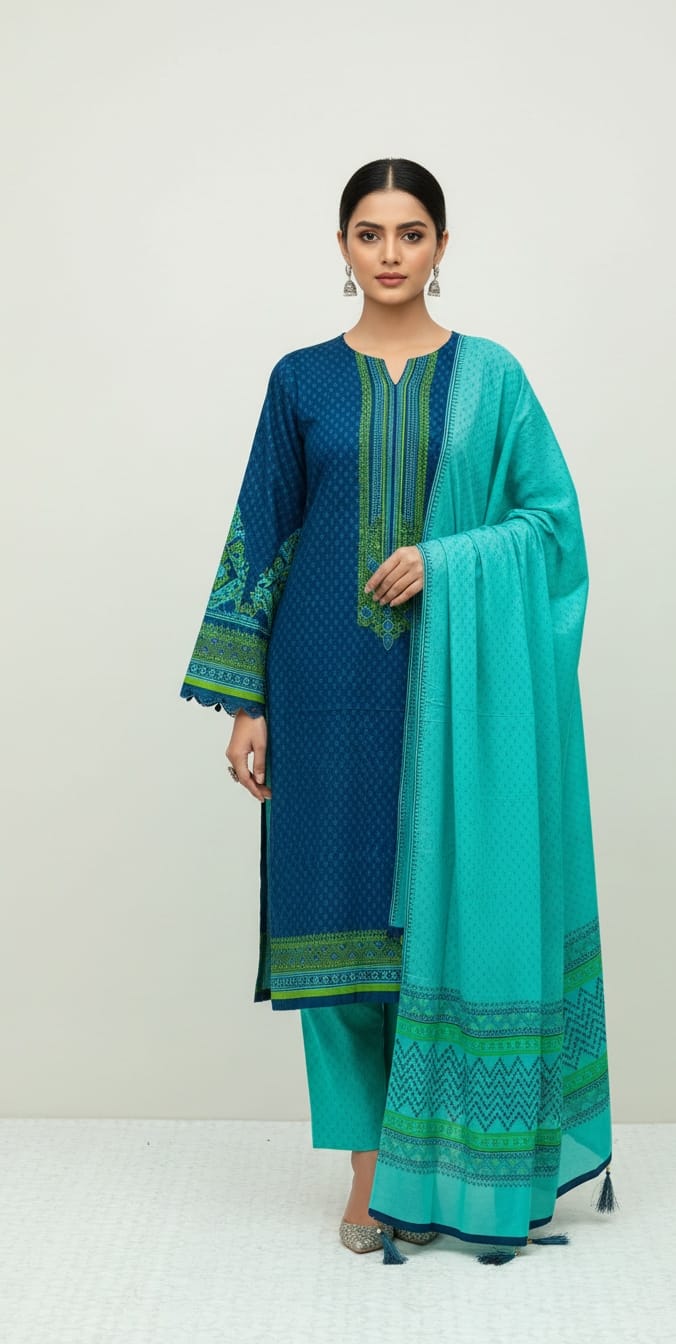 Women's Hand Block Three Piece Fabric with Separate Sleeve Piece