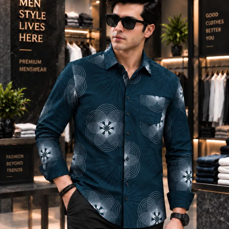 Men's Jafran Fabric Full Sleeve Print Shirt, 6 Colours