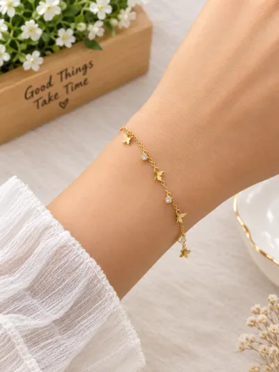 Anti-Tarnish Golden Butterfly & Crystal Bracelet