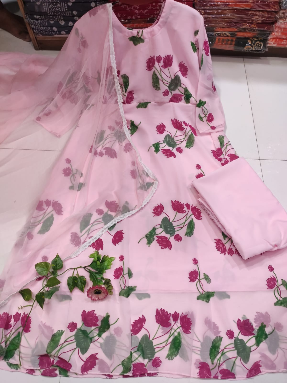 Women's Readymade Georgette Gown Three Piece, Body 42 and 44