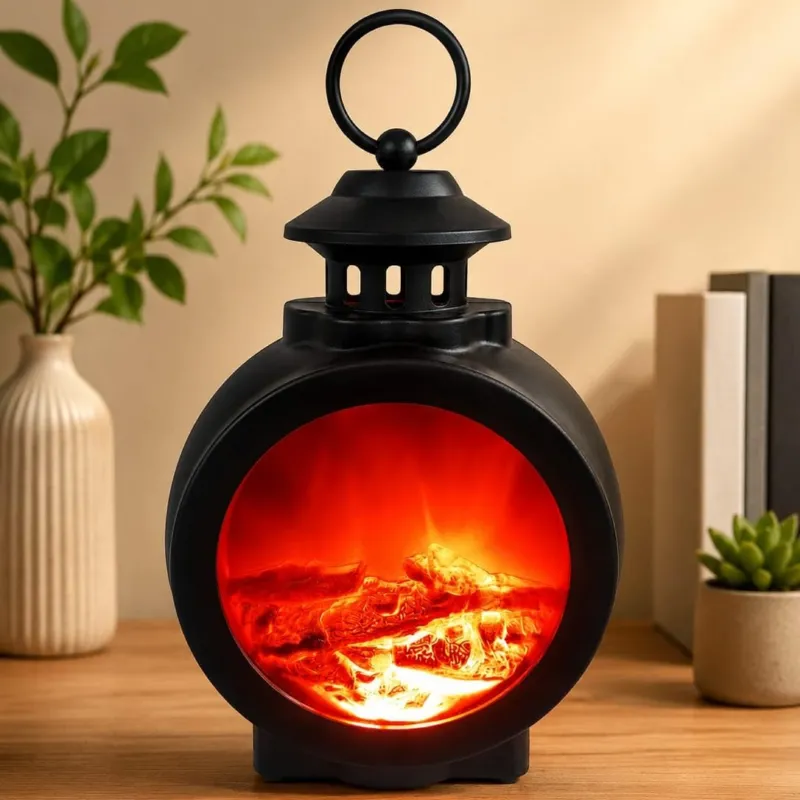 LED Flame Effect Lantern Lamp – Battery & USB Powered Warm Night Light