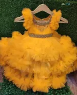 Girls' Bead Work Party Frock in AC Net, Sizes 28 to 38