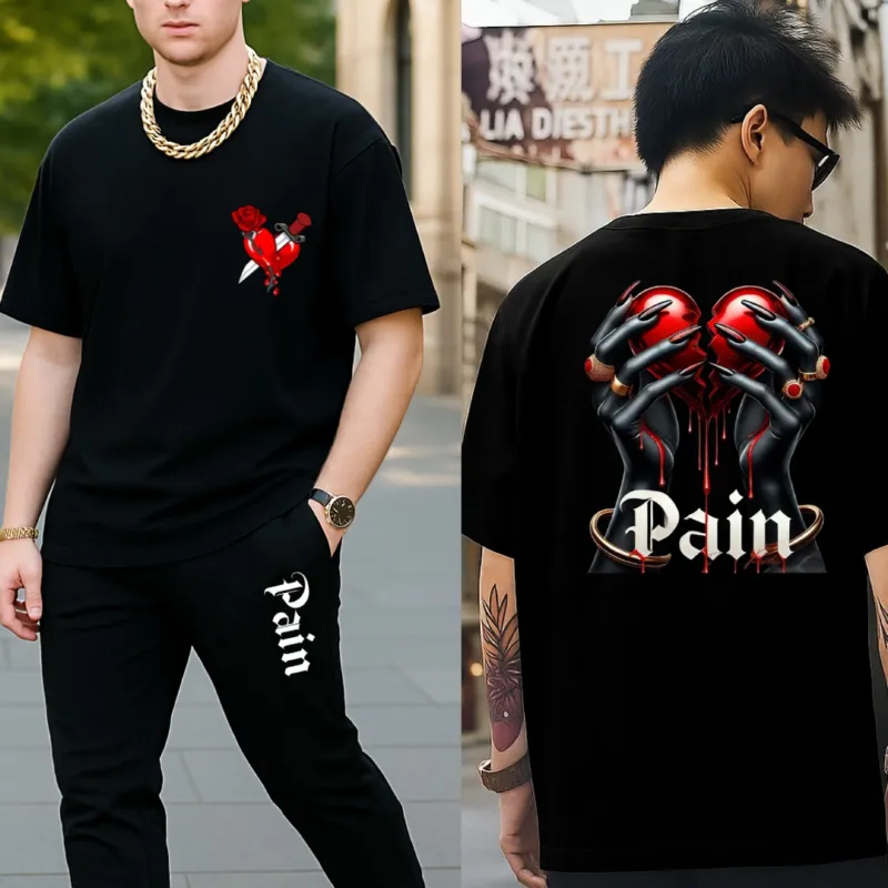 Men's Relaxed Fit Cotton Tee and 280 GSM Suit Fabric Trouser Combo