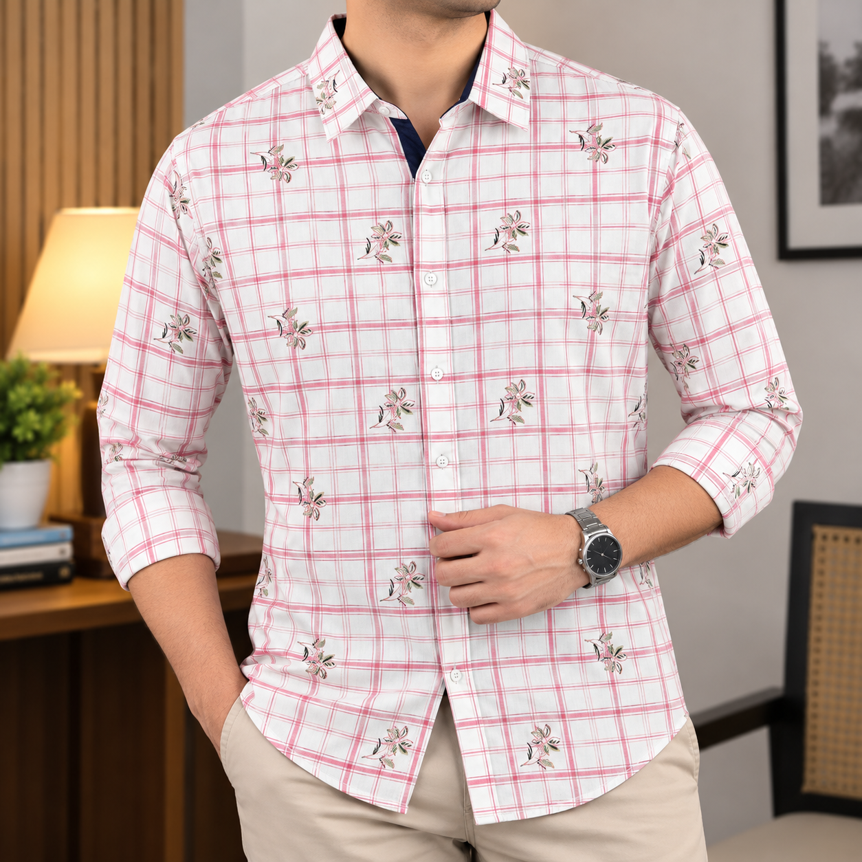 Pure Cotton Check Contrast Shirts