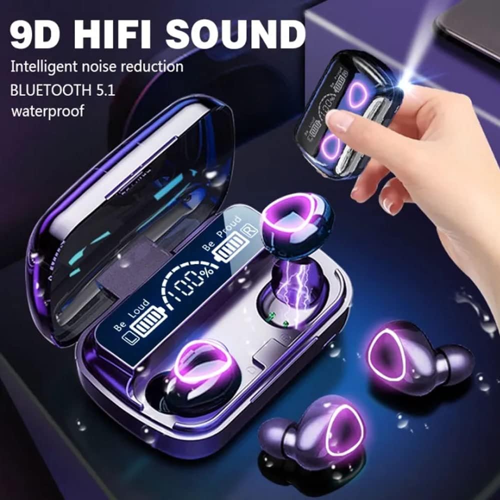 M10 True Wireless Earbuds – Bluetooth 5.1 TWS with 2000mAh Power Bank Charging Case, LED Battery Display, IPX7 Waterproof & Hi-Fi 9D Bass