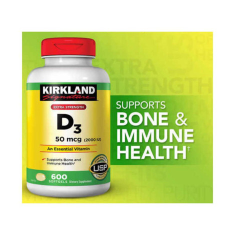 Kirkland Signature Extra Strength Vitamin D3 50 Mcg 2000 I.U. 600 Softgels (USA)