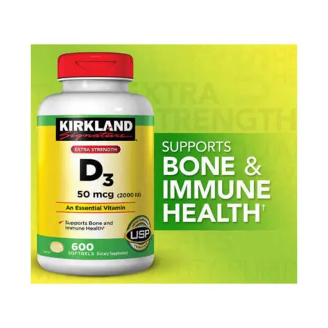 Kirkland Signature Extra Strength Vitamin D3 50 Mcg 2000 I.U. 600 Softgels (USA)