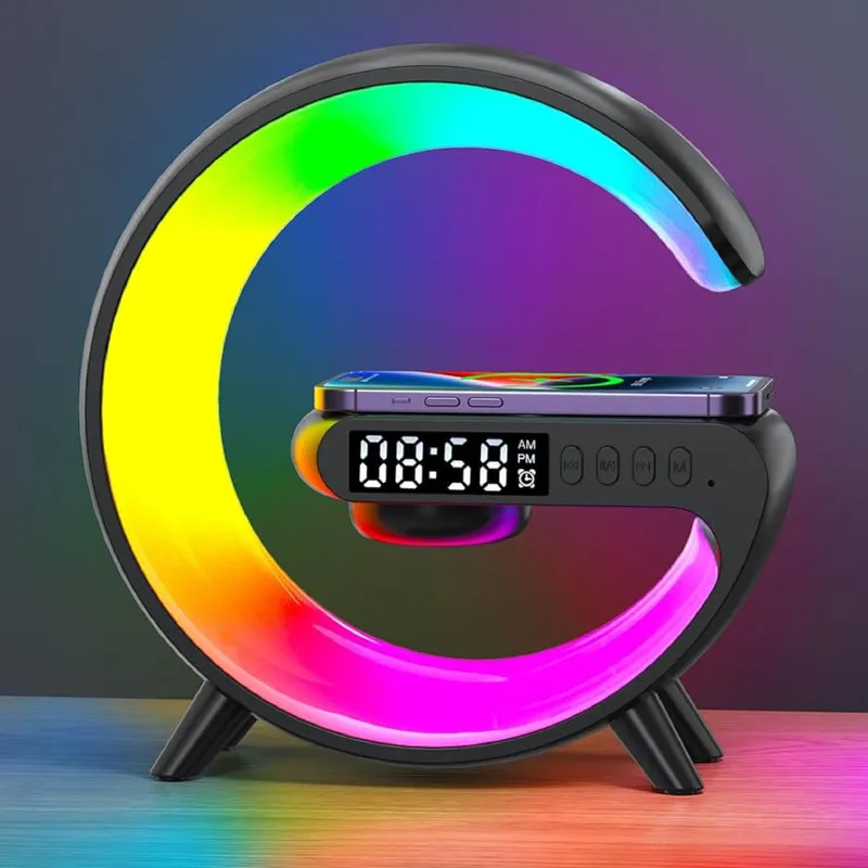 Smart G-Shape Table Lamp G63 with Wireless Charger, Bluetooth Speaker & Alarm Clock