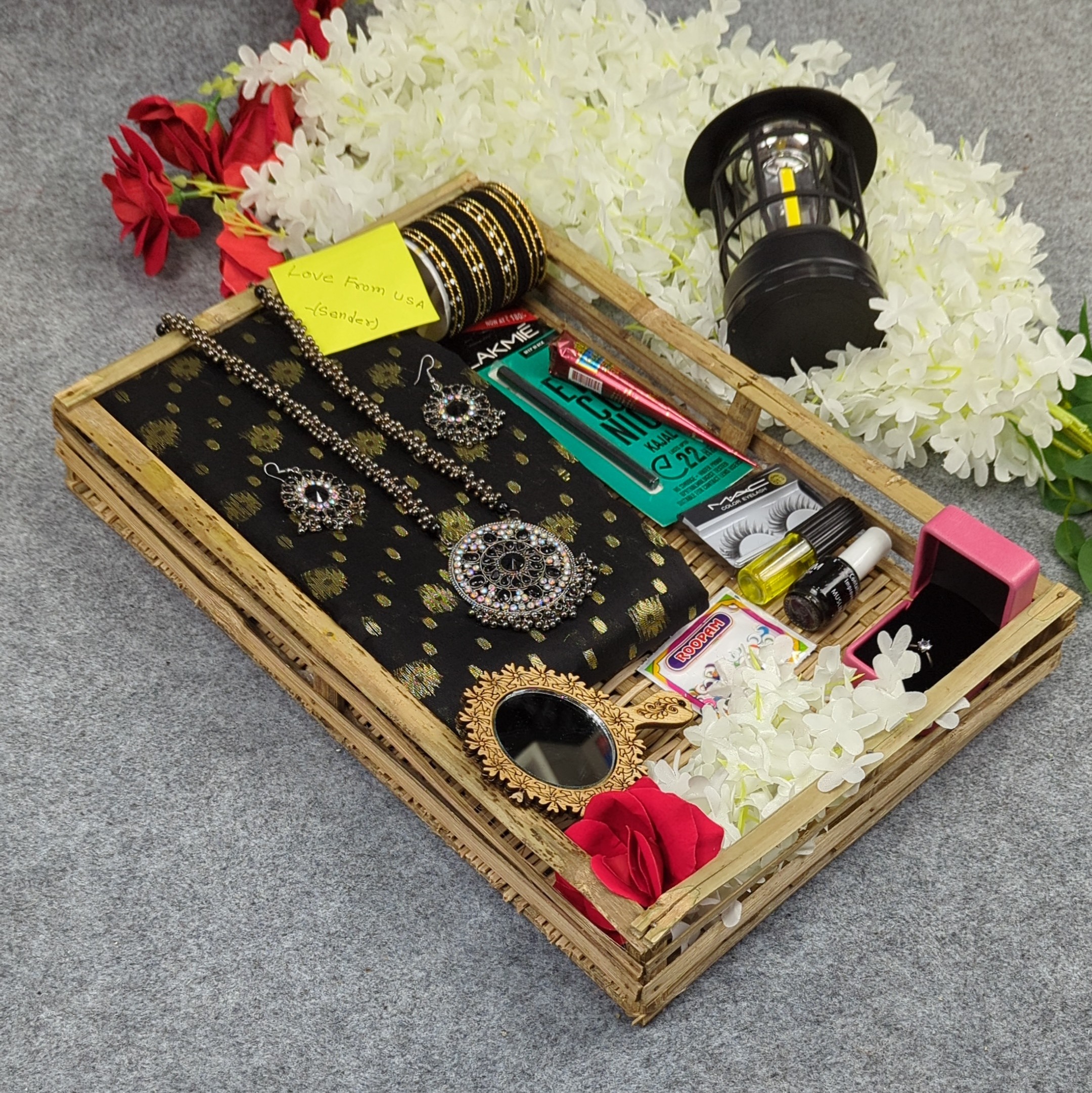 Premium Half Silk Jamdani Saree Combo Set - Black