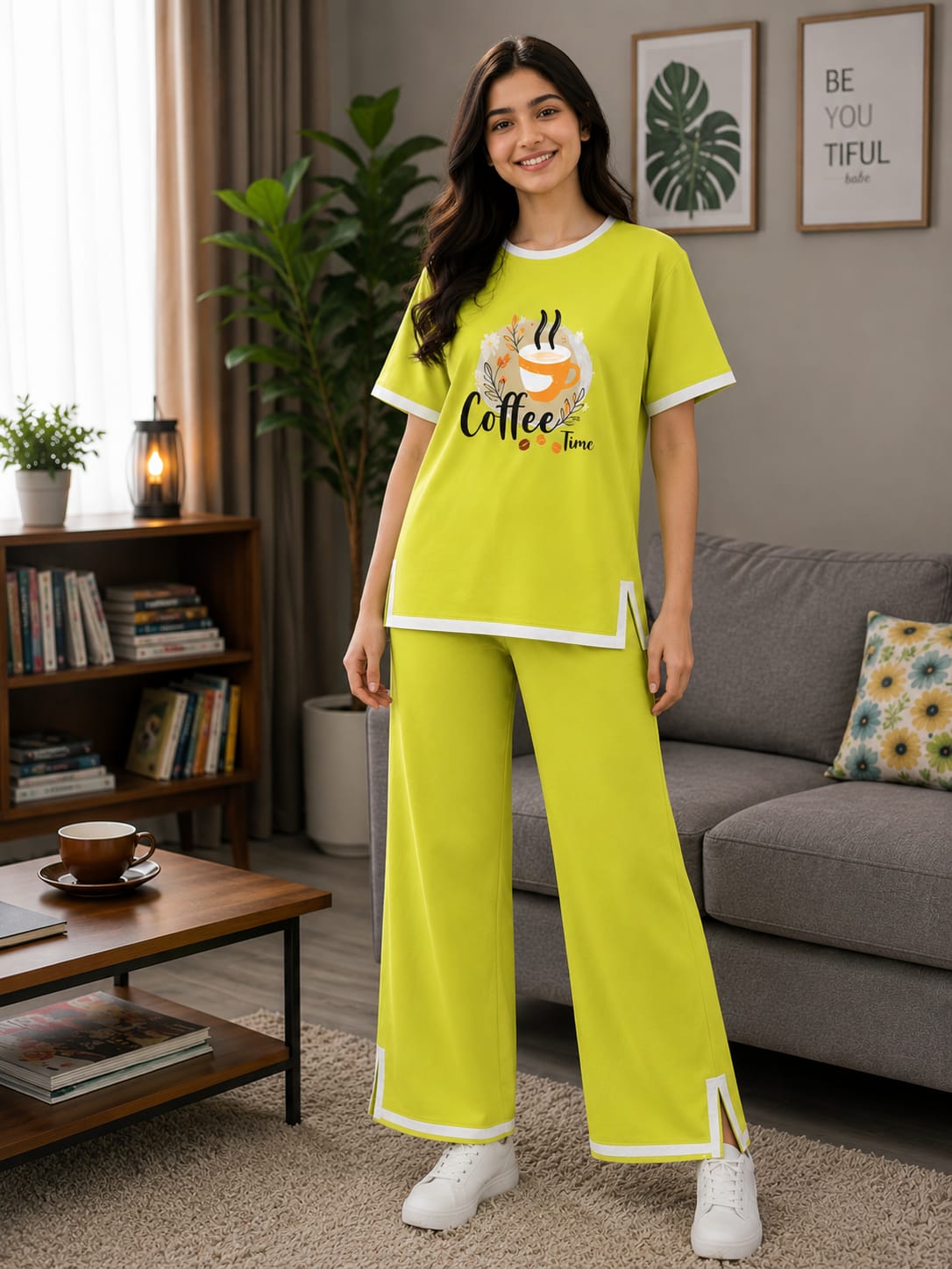 Women's Pure Cotton Half Sleeve T-Shirt and Pant Set, Printed