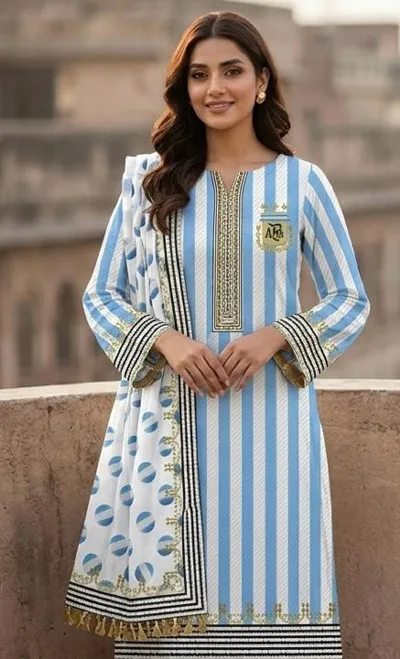 Unstitched Three Piece in Pure Cotton with Digital Print