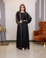 Women's Cherry Koti Abaya Set with Belt and Hijab, Sizes 52 to 56