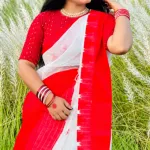 Traditional Red and White Cotton Handloom Saree for Durga Puja
