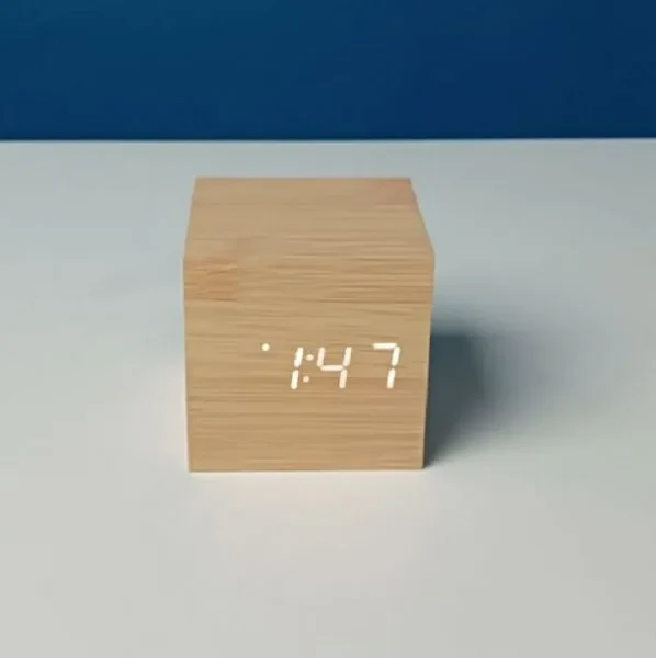 Cube Shaped Wooden Style Digital LED Clock