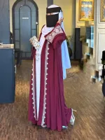 Women's Embroidered Abaya with Koti, Inner and Hijab, Sizes 50 to 58