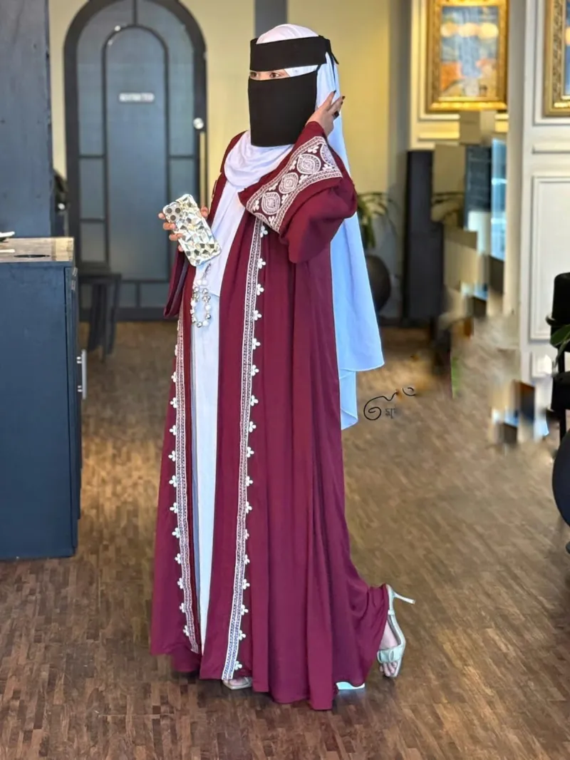 Women's Embroidered Abaya with Koti, Inner and Hijab, Sizes 50 to 58