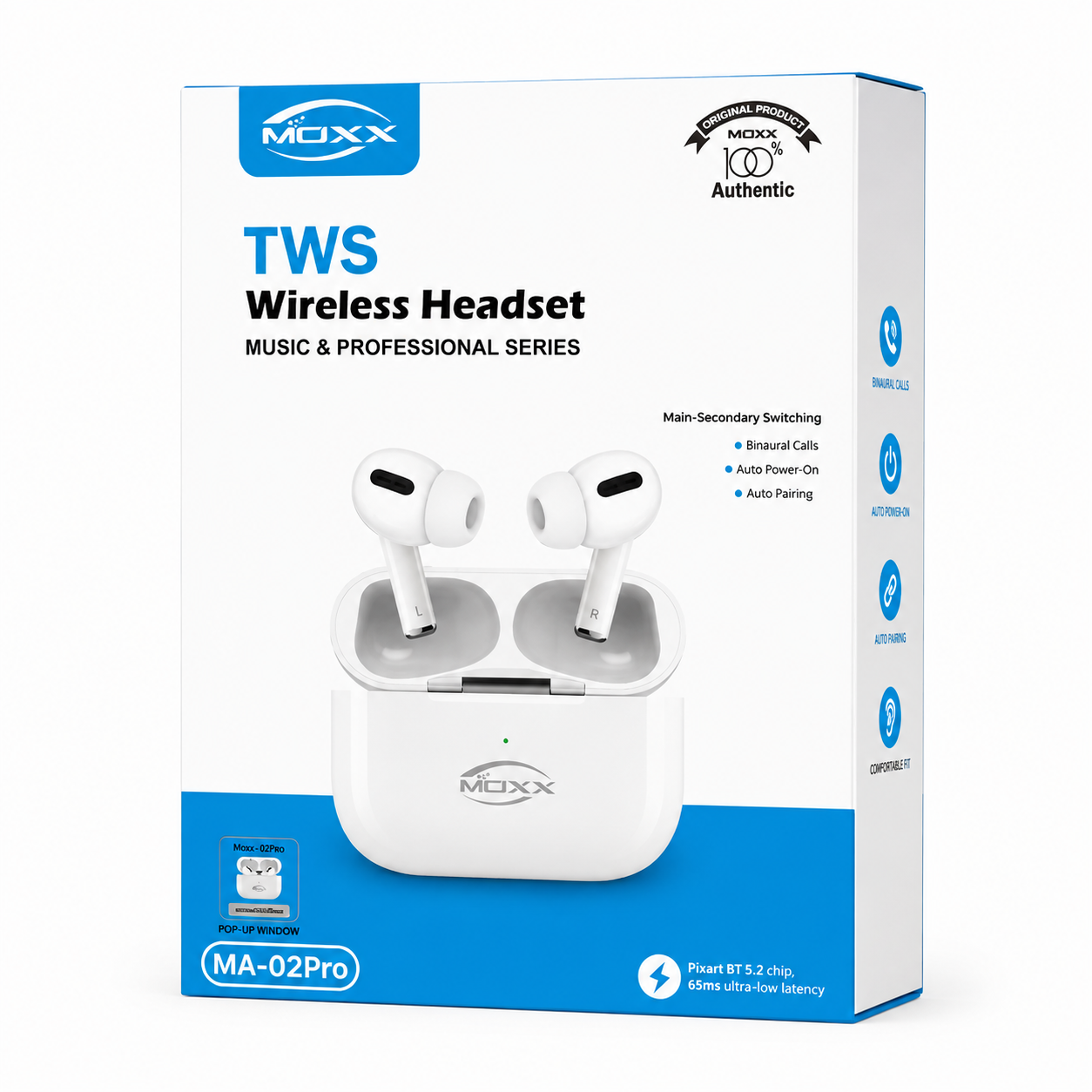 MOXX MA-02 Pro True Wireless Earbuds – Bluetooth 5.2 TWS Earphones with Smart Touch Control, Auto-Pairing & 360mAh Charging Case