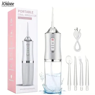 Portable USB Rechargeable Water Flosser with 4 Tips, 220ml Tank