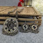 Antique Oxidized Necklace & Earrings Set – (Multiple Colors Available)