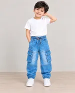 Boys' Six Pocket Cotton Denim Baggy Joggers, 2 to 12 Years