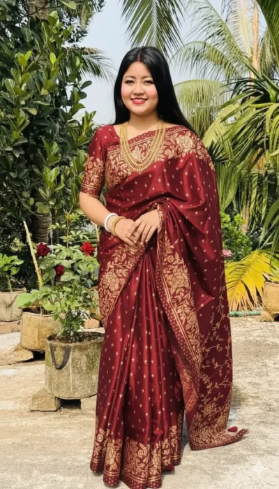 Silk Saree in Skin Print Design, Blouse Piece Included, 6 Colours