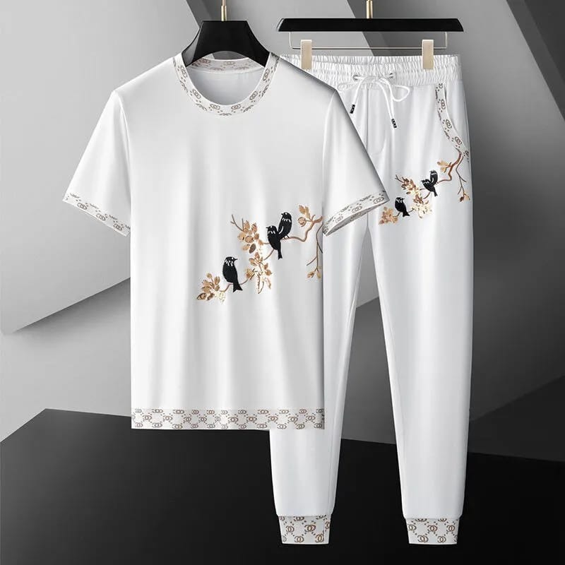 Men's Printed Half Sleeve T-Shirt and Full Pant Set, Sizes M to XL